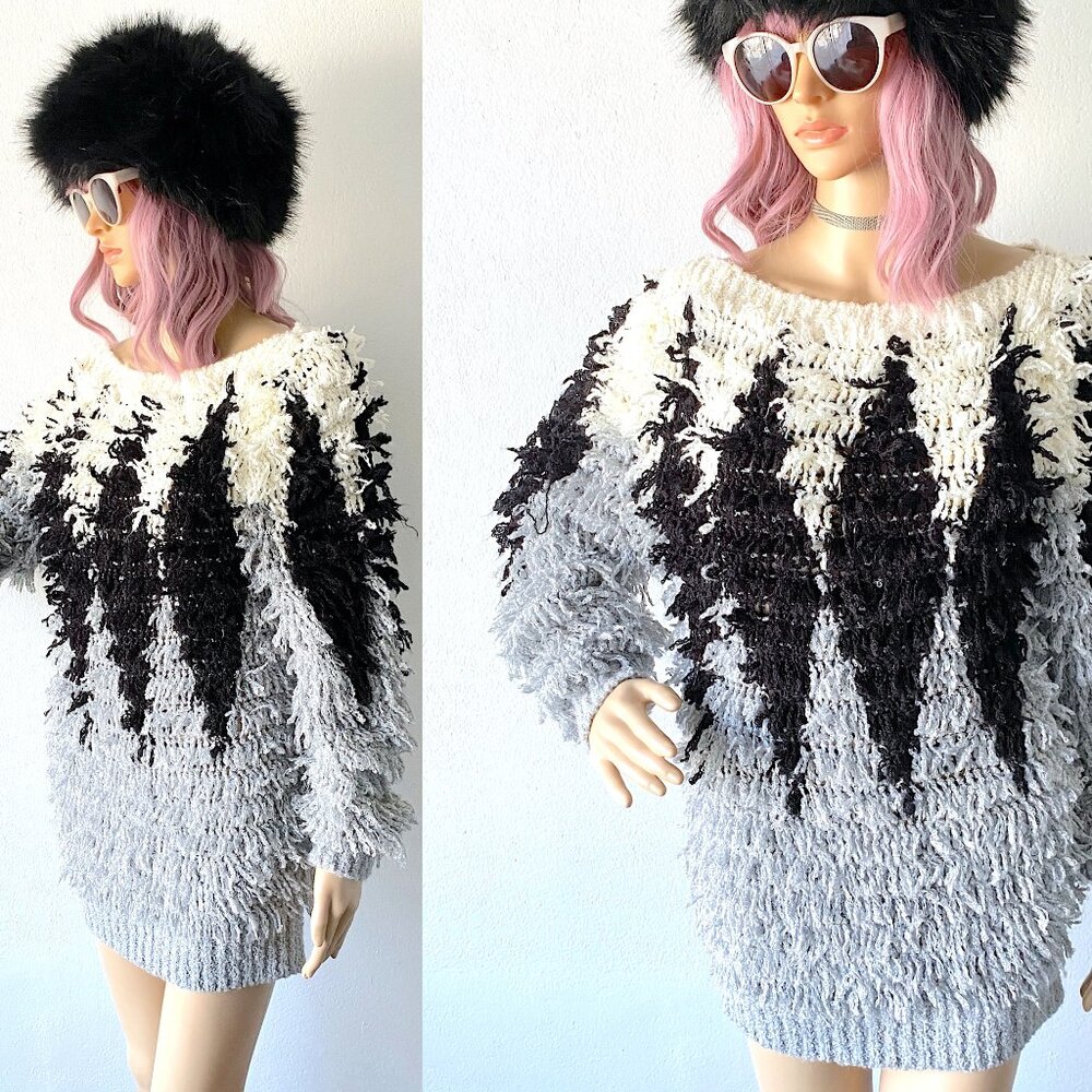 Vintage Fuzzy Sweater Loop Knit Sweater Fluffy Sweater Shaggy Sweater 80s Retro